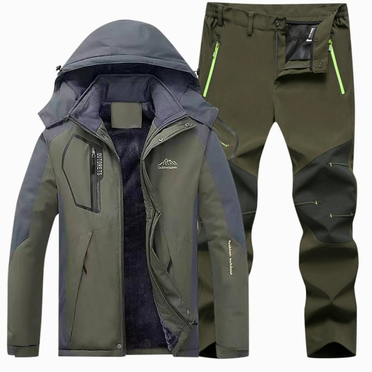 Genérico Traje Térmico para Hombres Conjunto de Invierno con Capucha Chándal de Pesca Traje de Esquí Impermeable Chaqueta y Pantalones A Prueba de Viento Abrigo de Nieve CáLida