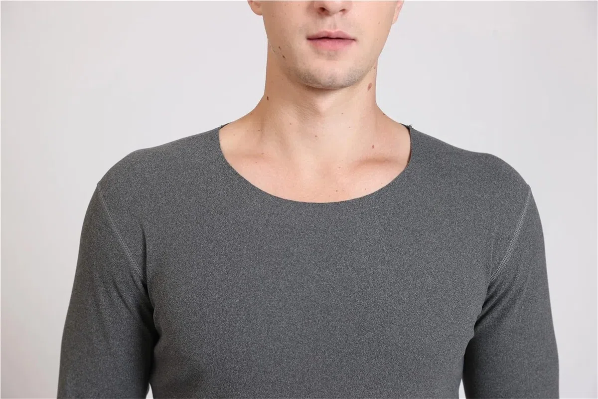 Conjuntos Térmicos Para Hombre Otoño Invierno ropa interior térmica de manga larga sin costuras for hombre talla grande cuello redondo ropa fina de otoño Top Para El Running, El Esquí(Black,6XL (117-1