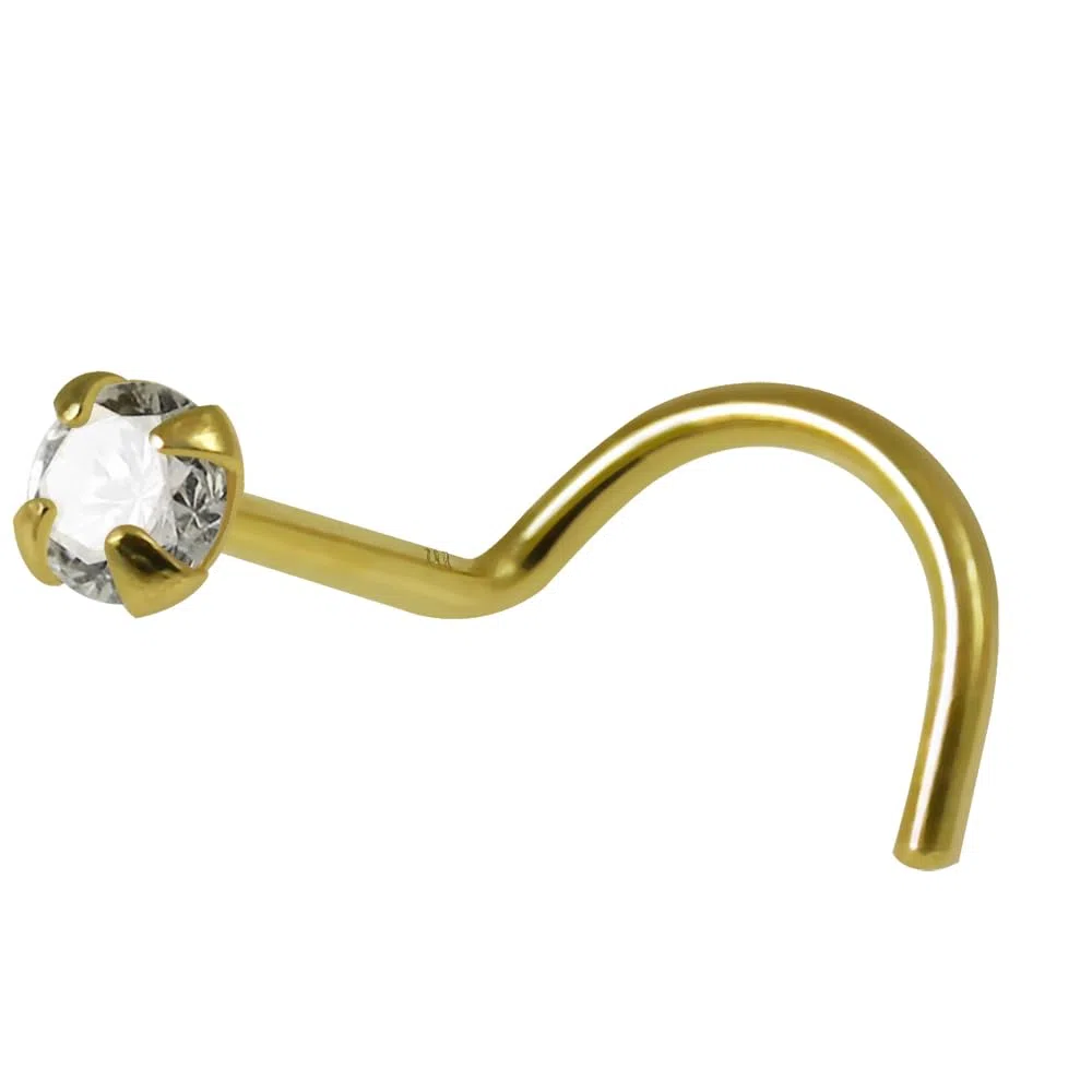 Piercing de nariz de oro amarillo macizo de 18 quilates con circonita cúbica redonda de 1,5 mm, calibre 22, piercing de nariz, 22 gauge, Circonia cúbica, Circonia cúbica