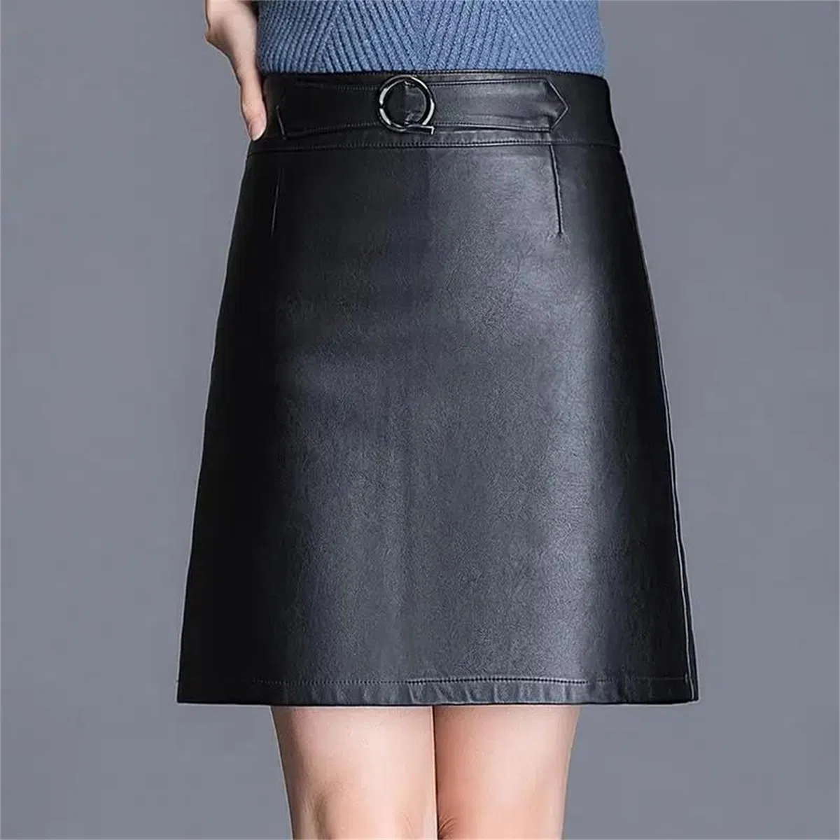 Minifalda de piel sintética para mujer, cintura alta, falda elegante para mujer, falda corta acampanada