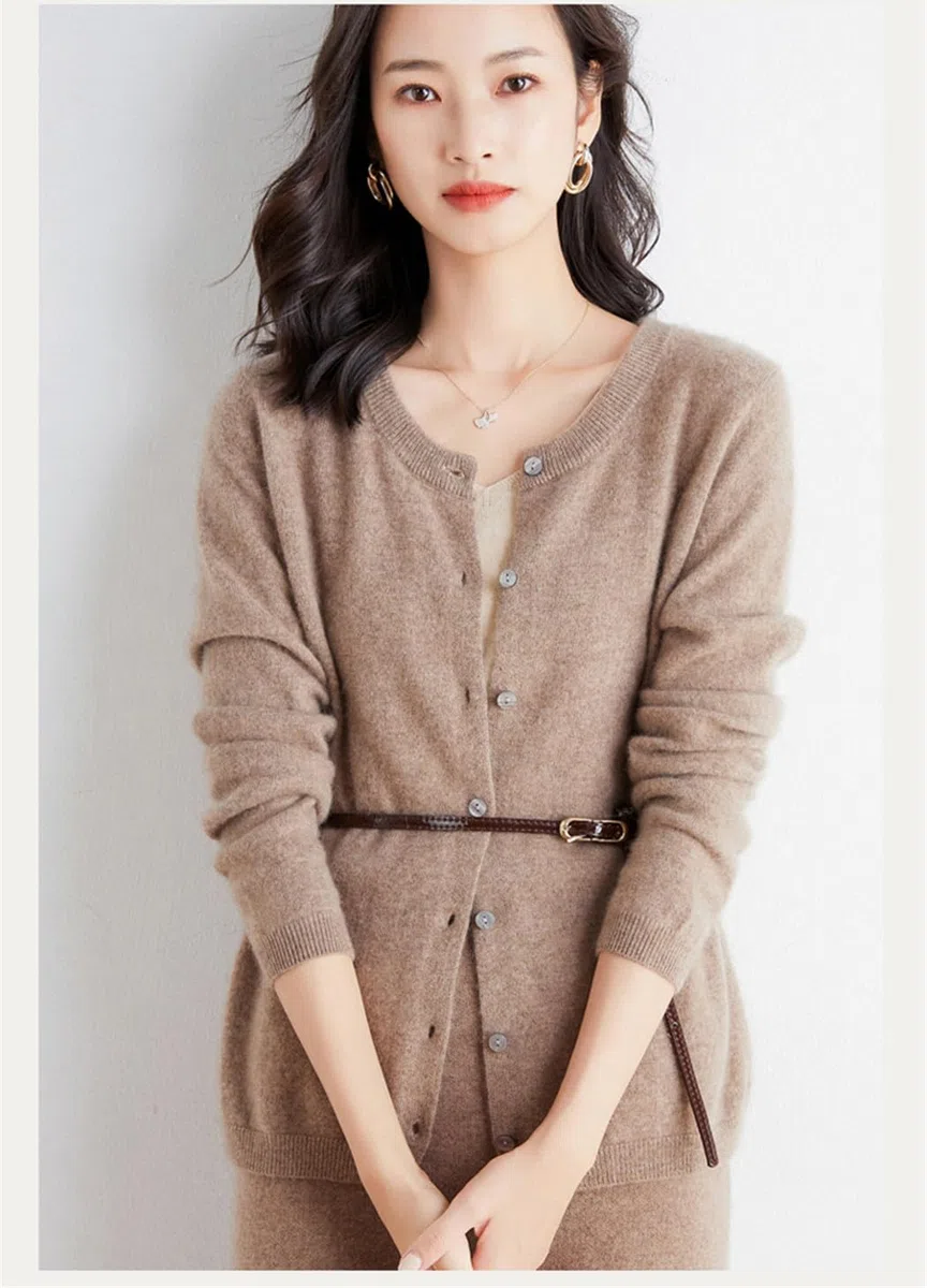Cárdigan De Punto De Lana con Cuello Redondo para Mujer, Chaqueta De Punto con Botones, Fina, Holgada, De Manga Larga, para Primavera Y Otoño