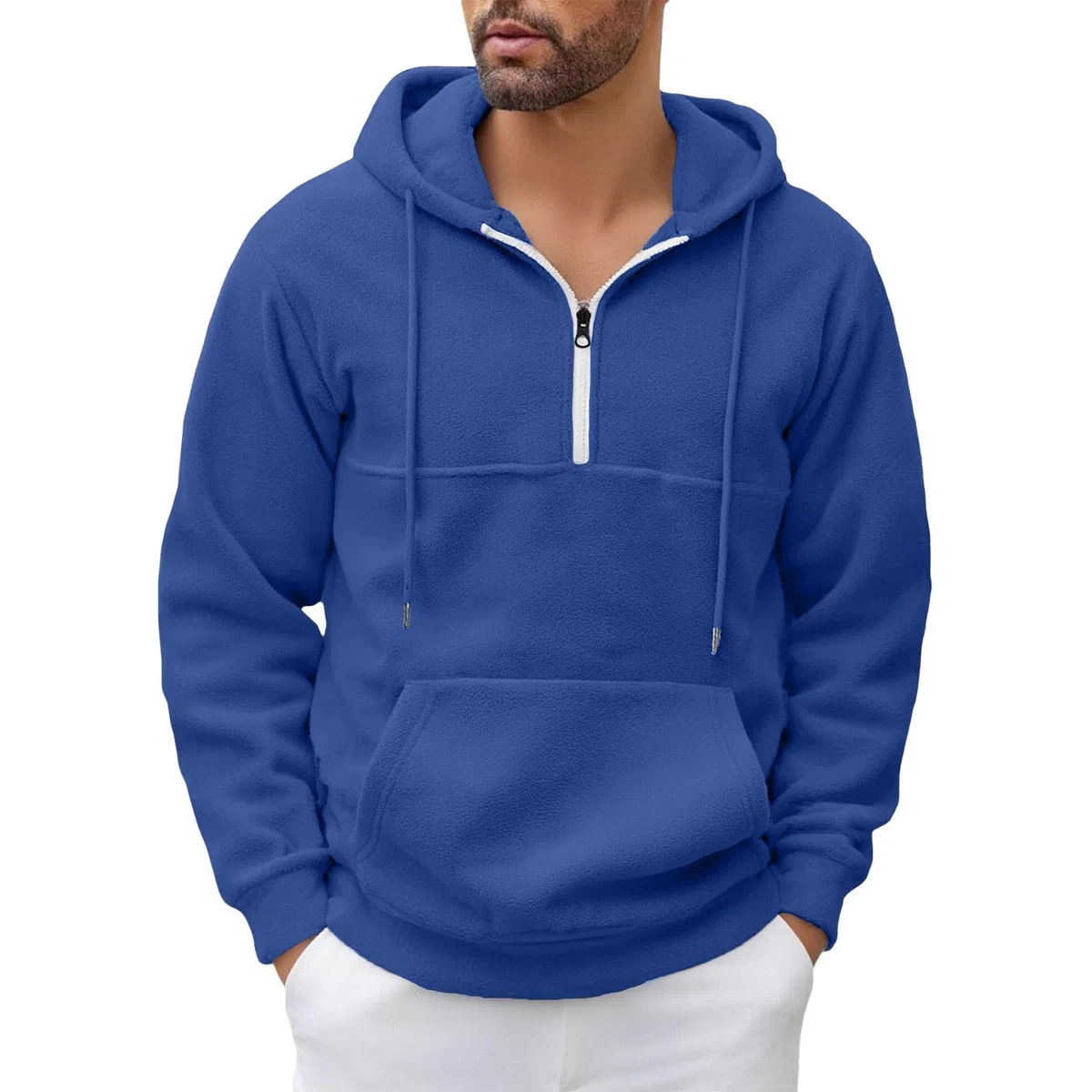 Ropa Anti UV Hombre Sudadera con Capucha Y Cremallera De Un para Hombre, Forro, Manga Larga, Estilo Oversize, Cálida, Bolsillo. Sudaderas Azul (Blue, L) Softshell Deporte Oversized Gym