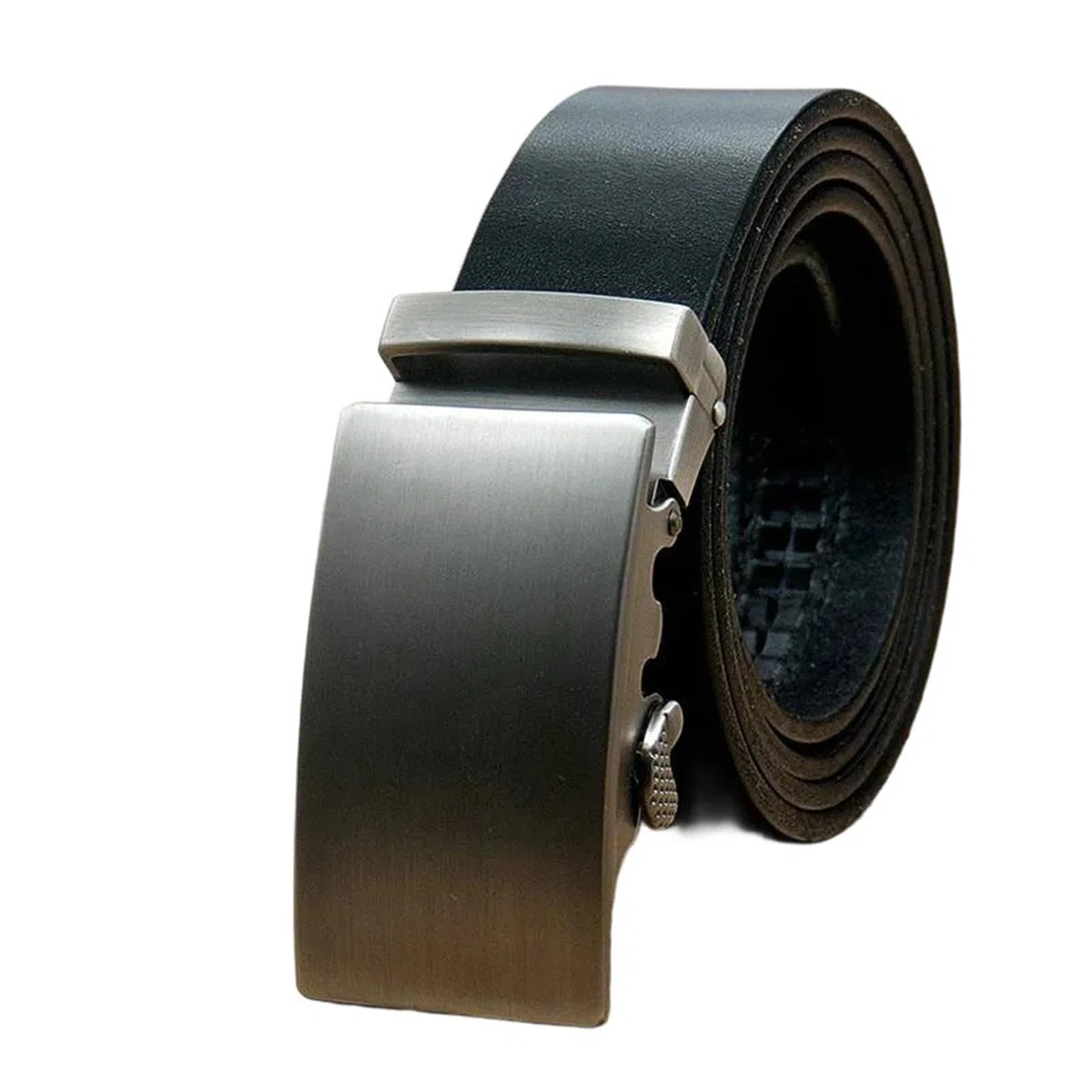 Cinturón de trinquete de cuero genuino para hombre, hebilla automática, cintura ajustable