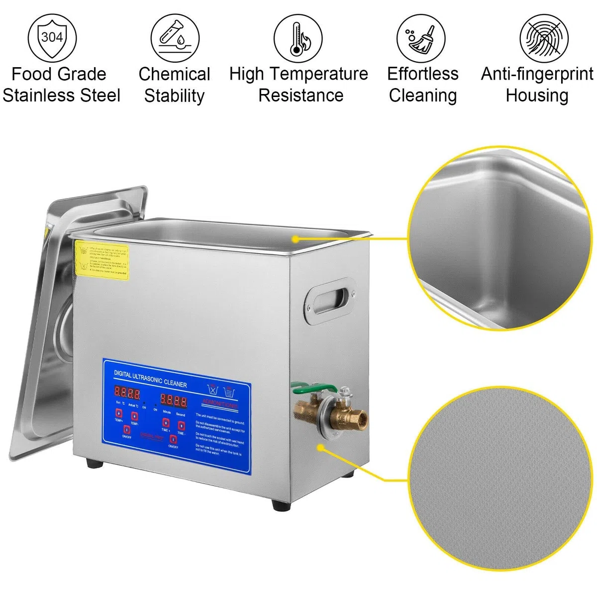 Limpiador ultrasónico de 200W, limpiador de joyas, calentador, temporizador, tanque de 6L, máquina de limpieza de baño, equipo industrial de acero inoxidable
