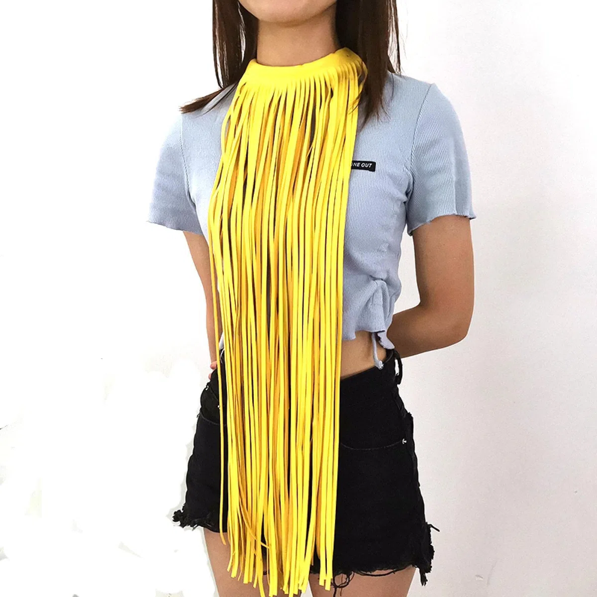 Collar Mujer Colgante Cadena Regalos Necklace Collar Largo con Borlas para Mujer, De Cuero, Estilo Bohemio, Punk, Rojo, Naranja, Amarillo, Azul, Collar con Colgante Negro
