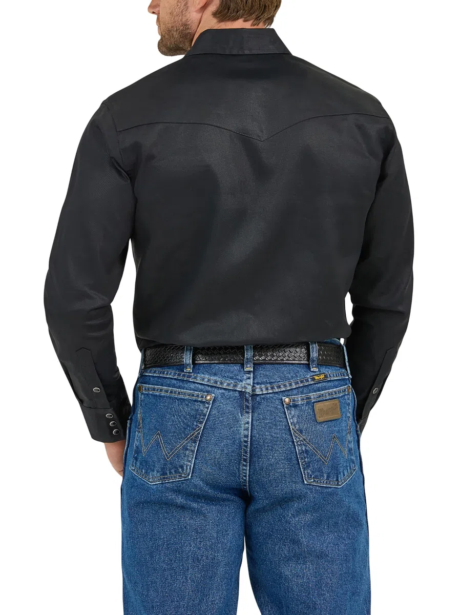 Wrangler Camisa de Trabajo de Manga Larga para Hombre, Corte Vaquero, Acabado Firme, Negro -, 3X Alto