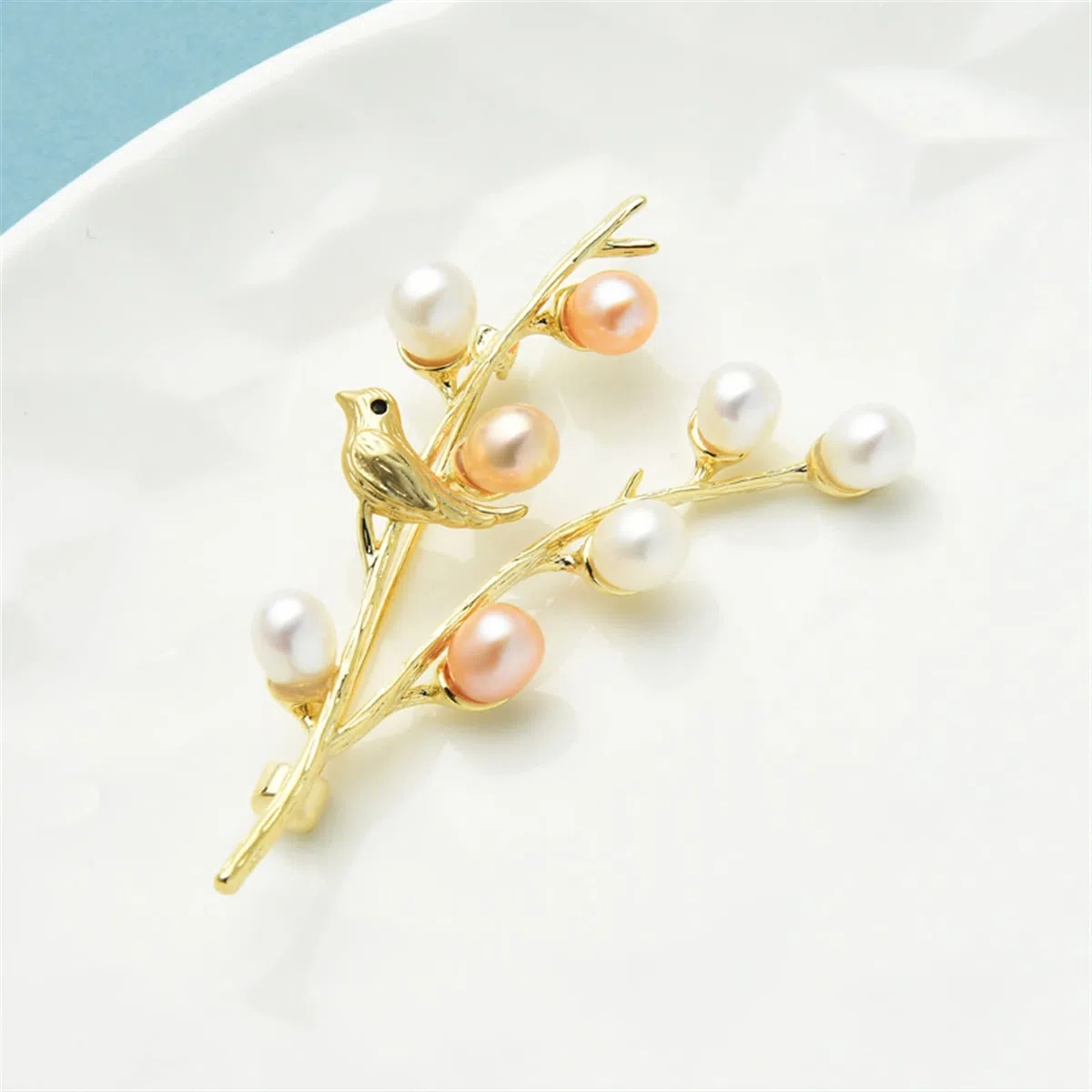 Broche Accesorios de moda for mujer, elegante broche de flor y pájaro con perlas naturales, rama, planta, Animal, broche de boda for fiesta Broches para Ropa