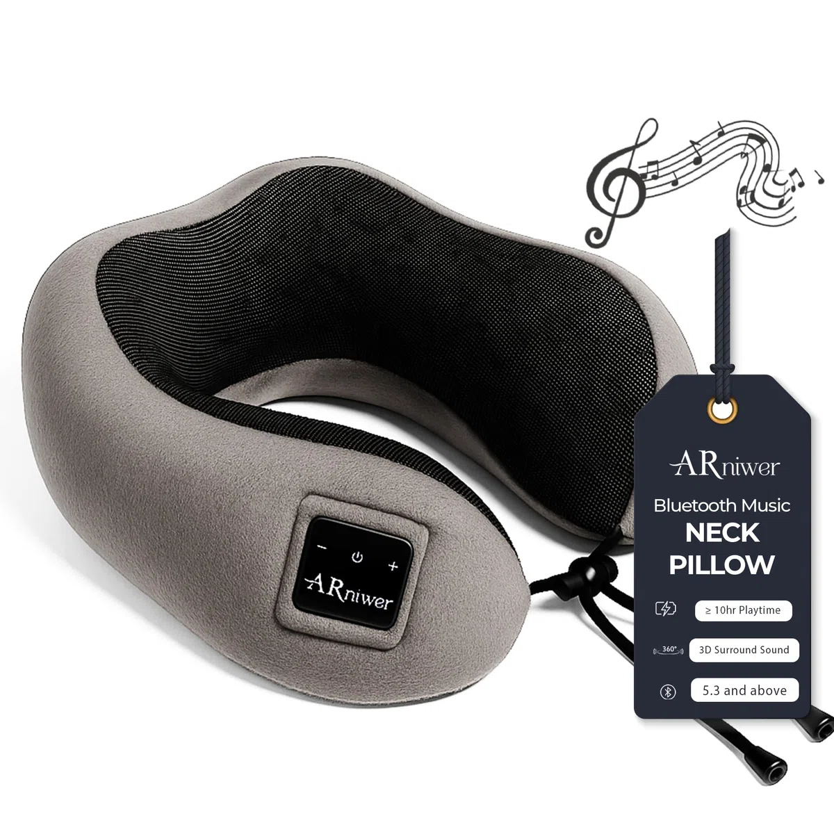 Almohada de cuello semicircular con Bluetooth y altavoz inalámbrico Bluetooth adecuado para avión, autobús, tren, coche, oficina y camping al aire libre para dormir, descansar, los mejores