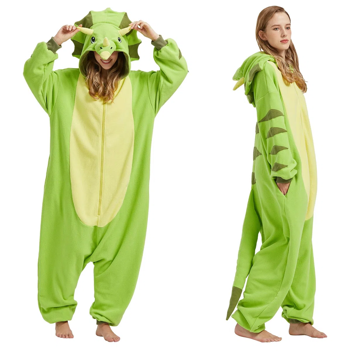 Triceratops - Pijama de una sola pieza para disfraz de dinosaurio de Triceratops para Halloween, Navidad
