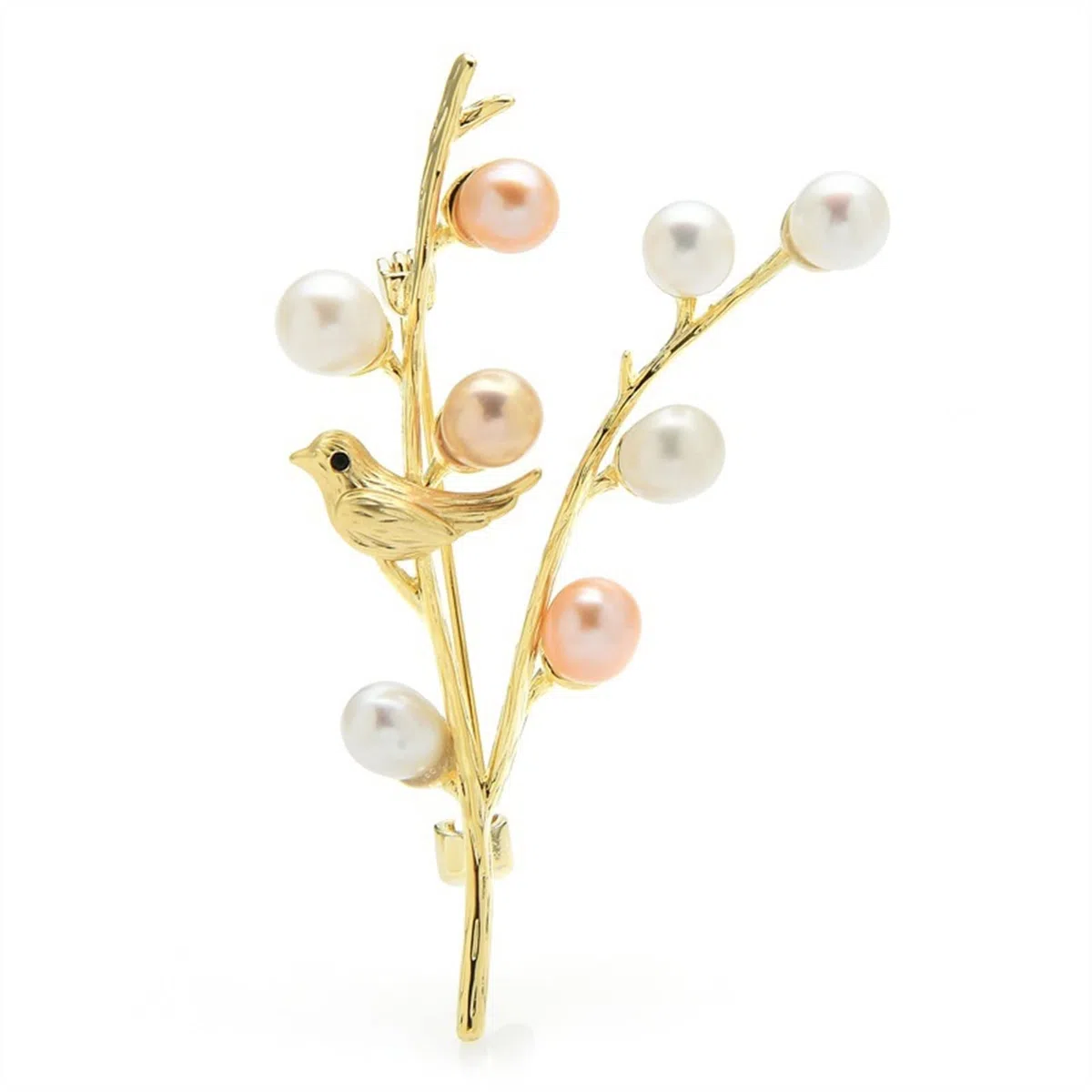 Broche Accesorios de moda for mujer, elegante broche de flor y pájaro con perlas naturales, rama, planta, Animal, broche de boda for fiesta Broches para Ropa