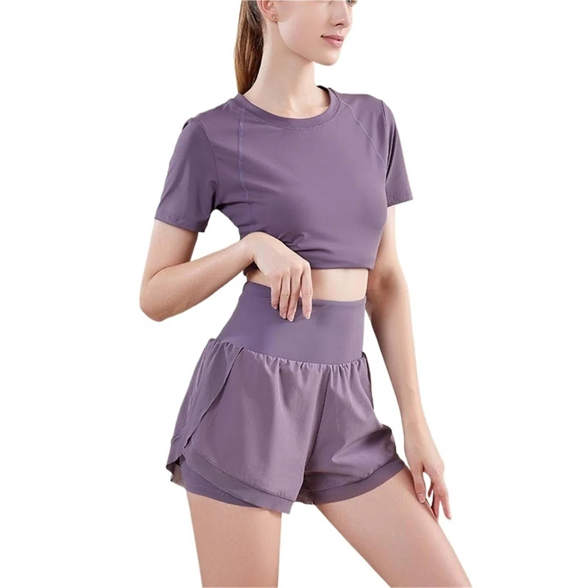 Conjunto de Yoga Conjunto Deportivo, Ropa Deportiva de Entrenamiento, Gimnasio, Fitness, Top Corto Manga Larga, Leggings Cintura Alta, Trajes Deportivos para el Deporte