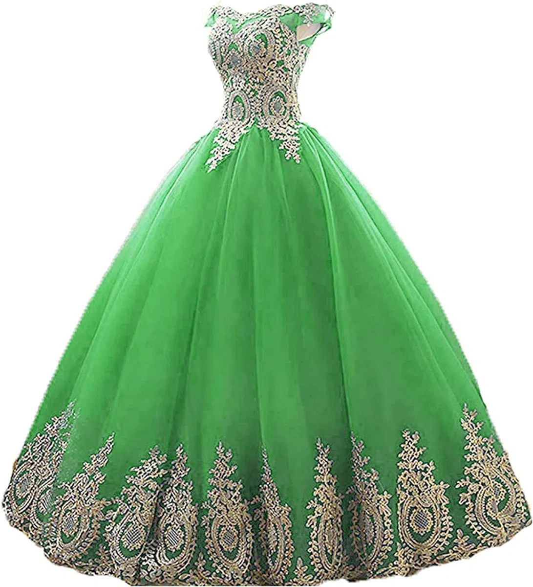 QXMYOO Vestido de Baile Sweet 16, Vestido de quinceañera Formal Largo con Apliques Dorados
