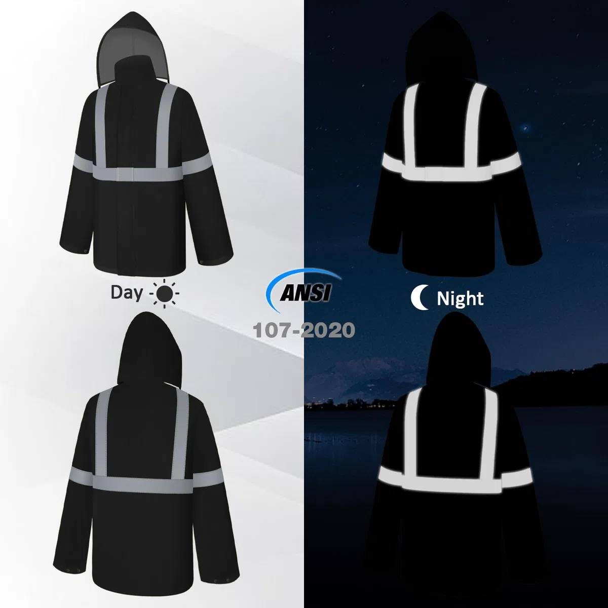 UNO - Chaqueta impermeable de alta visibilidad, impermeable con capucha, traje de lluvia ligero para actividades al aire libre