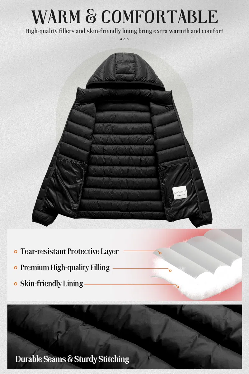 Chrisuno Chaqueta ligera acolchada corta para mujer, abrigo de invierno cálido con capucha extraíble