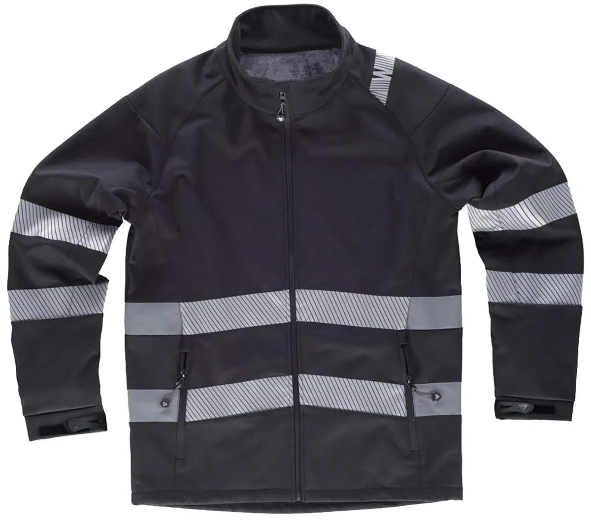 WorkTeam Chaqueta Workshell con Cintas Reflectantes Discontinuas, Cosidas y Pegadas. Chaqueta Cortavientos, Repelente al Agua, Membrana Interior Transpirable y Alta Capacidad Térmica. Unisex Negro L