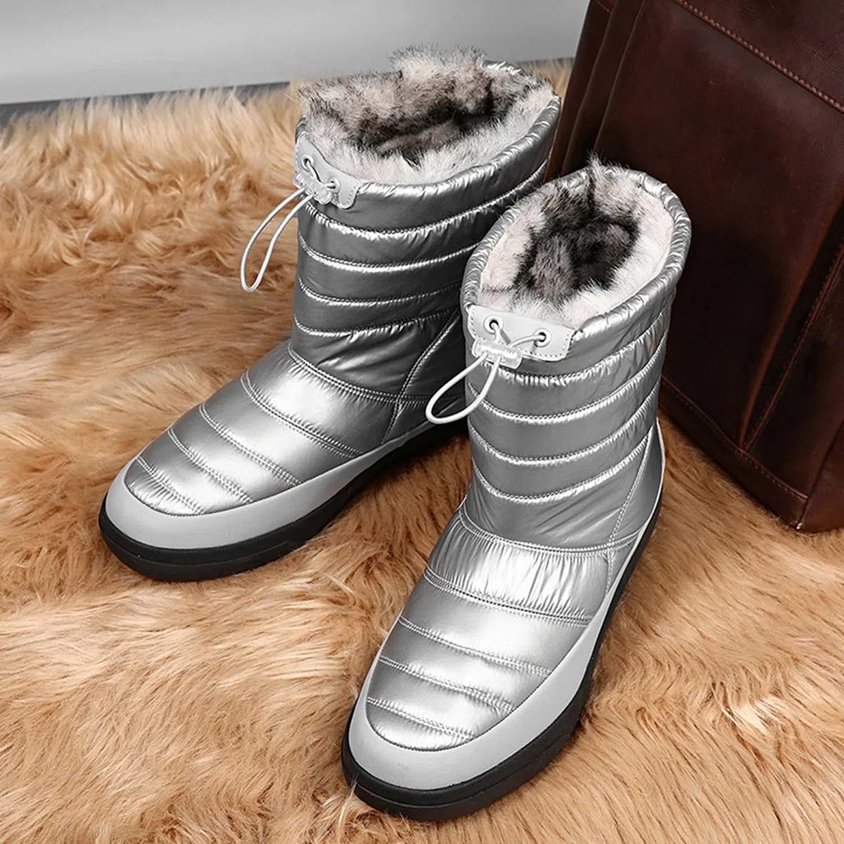 Botas de nieve para mujer invierno cálido forro de piel al aire libre sin cordones en botines impermeables zapatillas de deporte, gris, 38 EU
