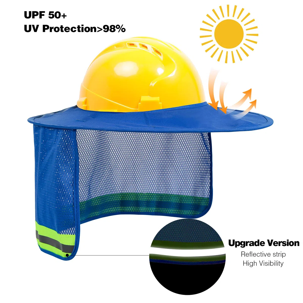 Parasol para casco duro, visera de alta visibilidad para el cuello con tira reflectante, accesorios para cascos, ala completa, hombre y mujer (casco duro no incluido), azul, paquete de 4