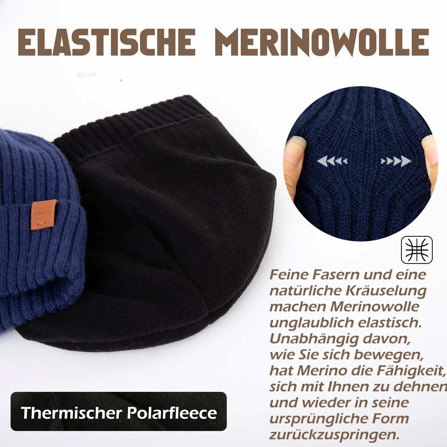 Fancet Gorro de invierno unisex 55% lana merino para caminar, golf, trabajo al aire libre, tejido de 2 capas, suave y elástico, regalos cálidos para hombres y mujeres
