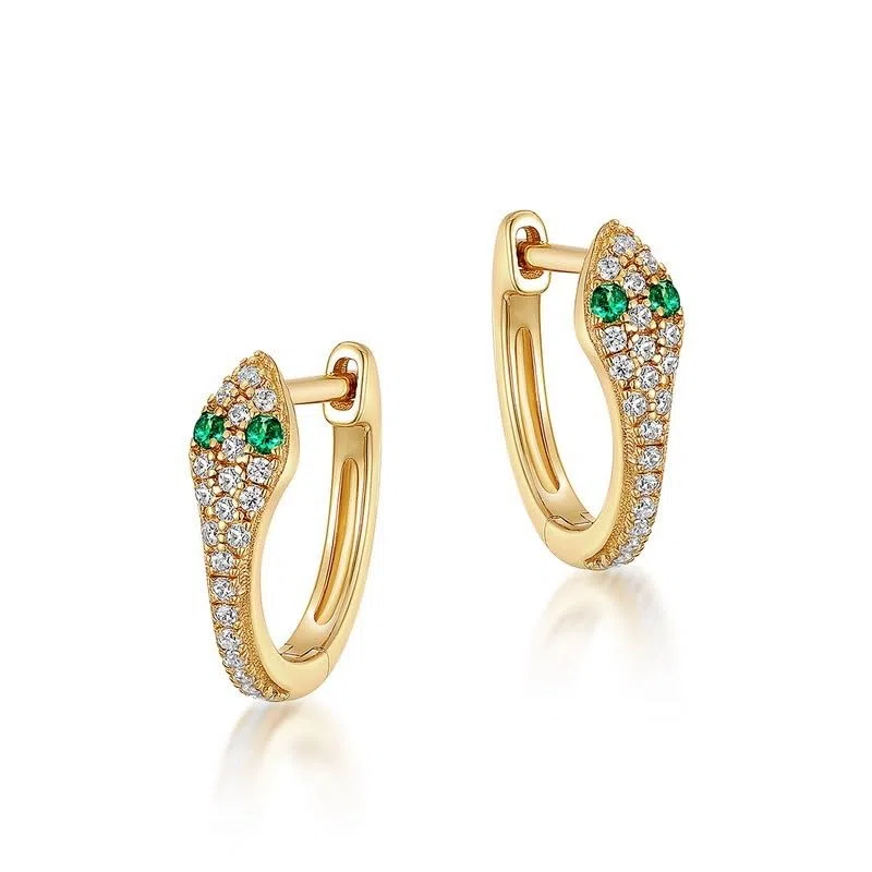 Pendientes de aro de serpiente para mujer con circonita verde, diseño de serpiente inspirado en el zodiaco, plata de ley S925, joyería de aro de circonita colorida para uso diario o de fiesta