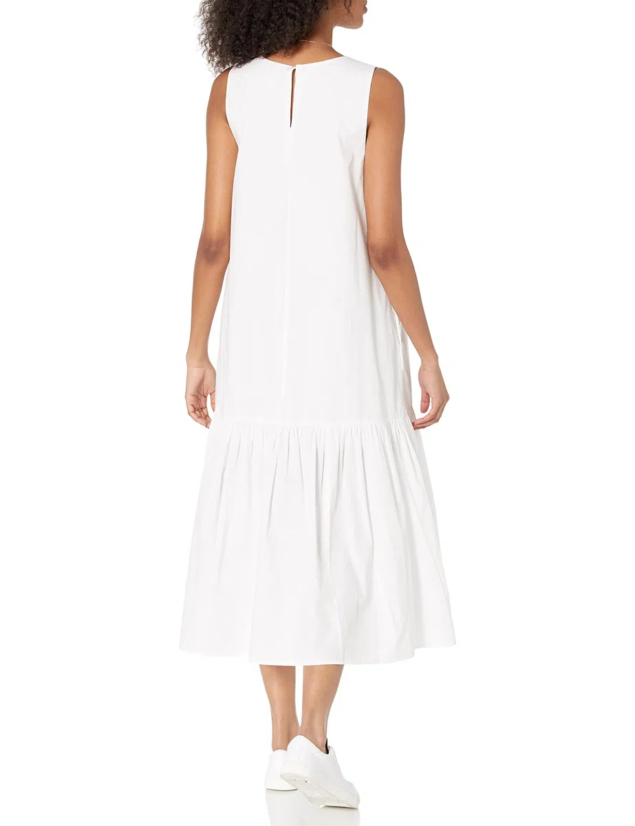 Marca Amazon - Ilana Maxivestido de Popelín Suelto sin Mangas de Bajo Ancho por The Drop
