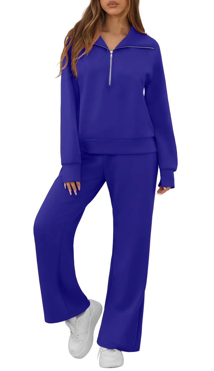 GRECERELLE Conjunto completo de chándal para mujer, conjunto de ropa de descanso para mujer, ropa deportiva de dos piezas, manga larga, media cremallera, casual, tops y pantalones de correr con