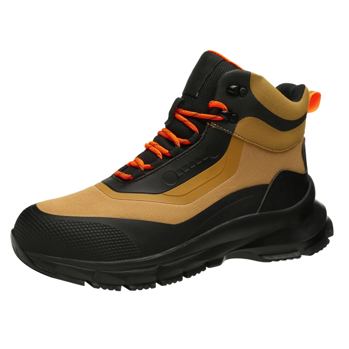 Zapatos de trabajo acolchados con parte inferior gruesa para hombre, zapatos transpirables con cordones, Amarillo, 38 2/3 EU | Calzado clásico anticolisión, ajuste ancho, antideslizante, forro de malla, calzado para senderismo, camping, montaña