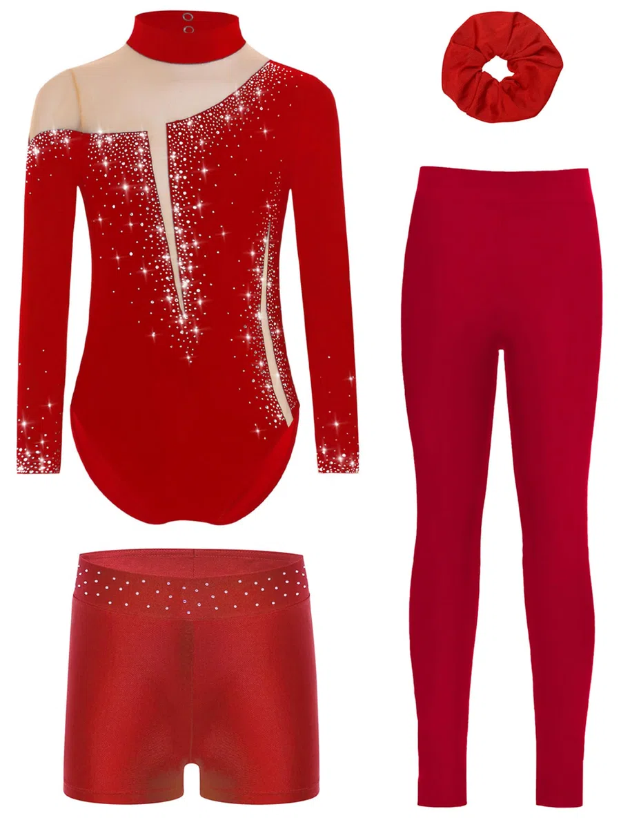 inlzdz Maillot Brillante De Danza Niñas Leotardo Gimnasia Rítmica con Pantalones Body De Ballet Clásica Body De Bailarina Actuación