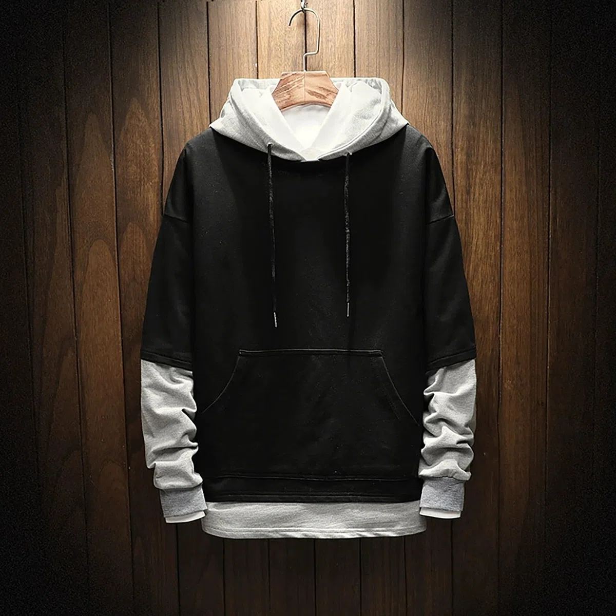 Sudaderas con Capucha Corta Sudadera Oversize Estilo Patchwork para Hombre, Nueva Otoño Juveniles (Black, L) Camisas Manga Larga Hombre Chaqueta Entretiempo Ropa Gym Ciclismo Oversized