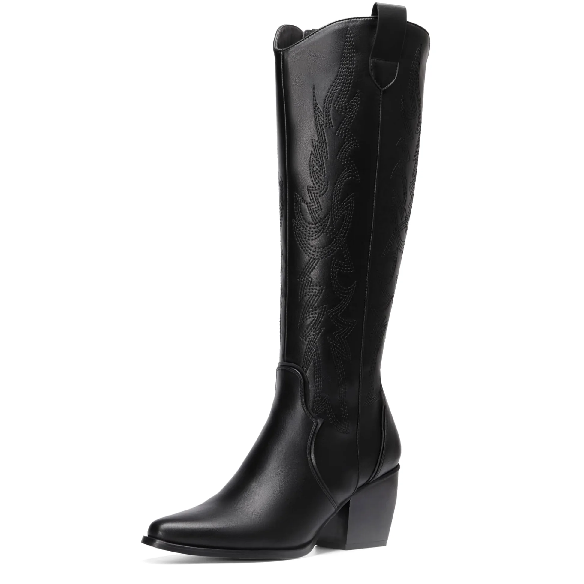 DREAM PAIRS Botas Cowboy Camperas Altas Mujer de Tacon Ancho Invierno de Caña Alta hasta la Rodilla SDKB224W