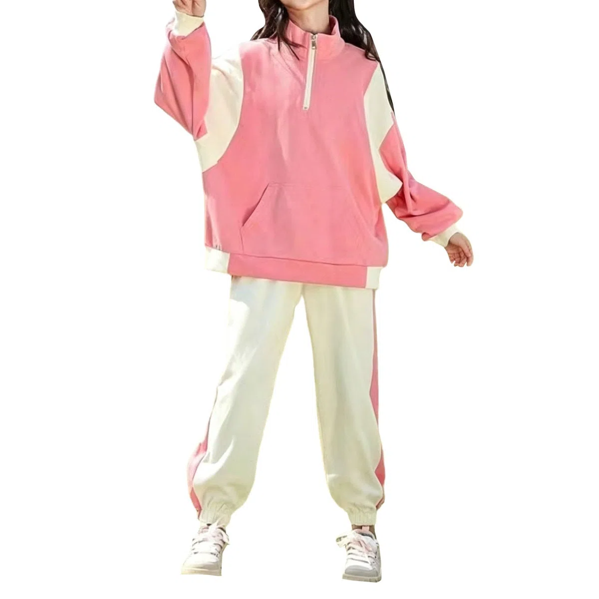 Conjunto de chándal con capucha y media cremallera para niñas