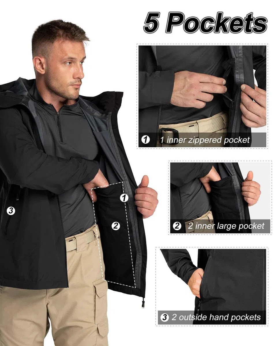 33,000ft Chaqueta impermeable ligera de 3 capas para hombre con capucha, conchas cortavientos para esquí, senderismo, golf, vela, ciclismo