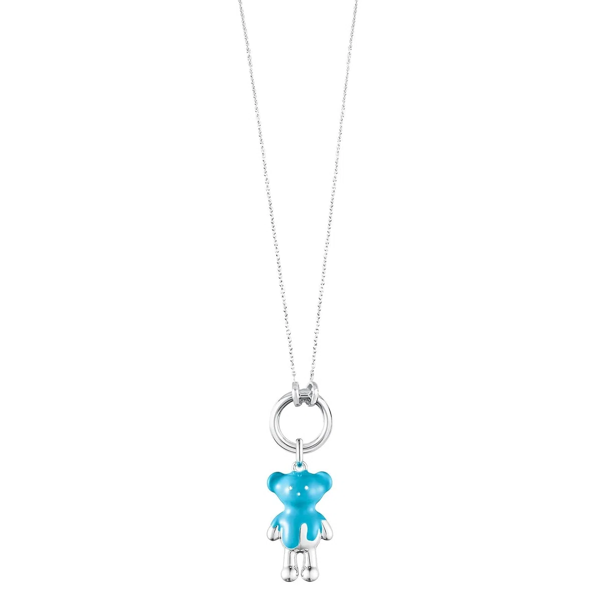 TOUS Collar de Plata de Primera Ley para Mujer con Anilla, Sencillo y Personalizable con los Accesorios, Colección Hold