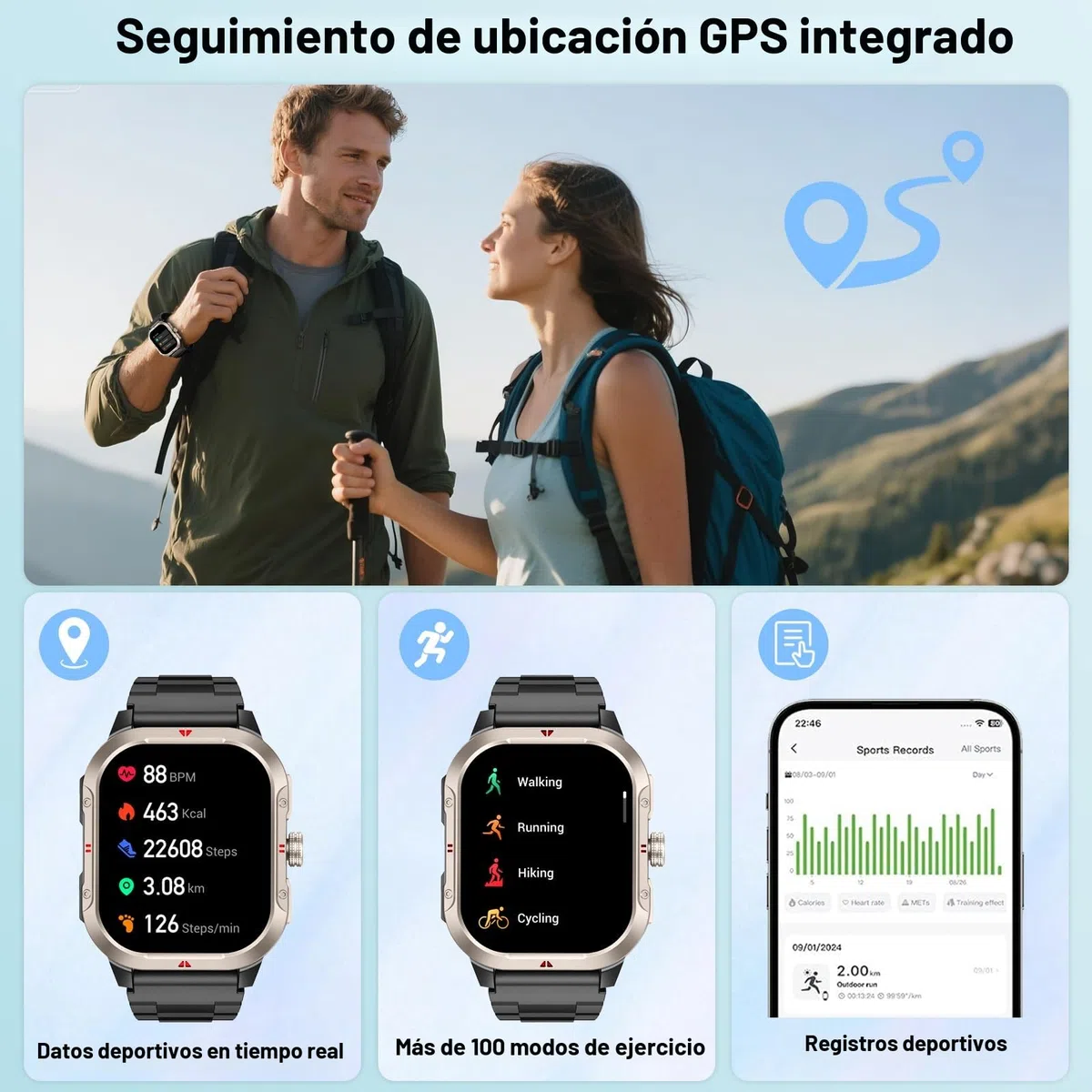 Jugeman Reloj Inteligente Hombre con GPS, 2.06'' Smartwatch,Fitness Tracker | Llamadas Bluetooth, IP68, 110+ Modos Deportivos, Monitor de Sueño/Podómetro/Pulsómetro Smart Watch para Android iOS