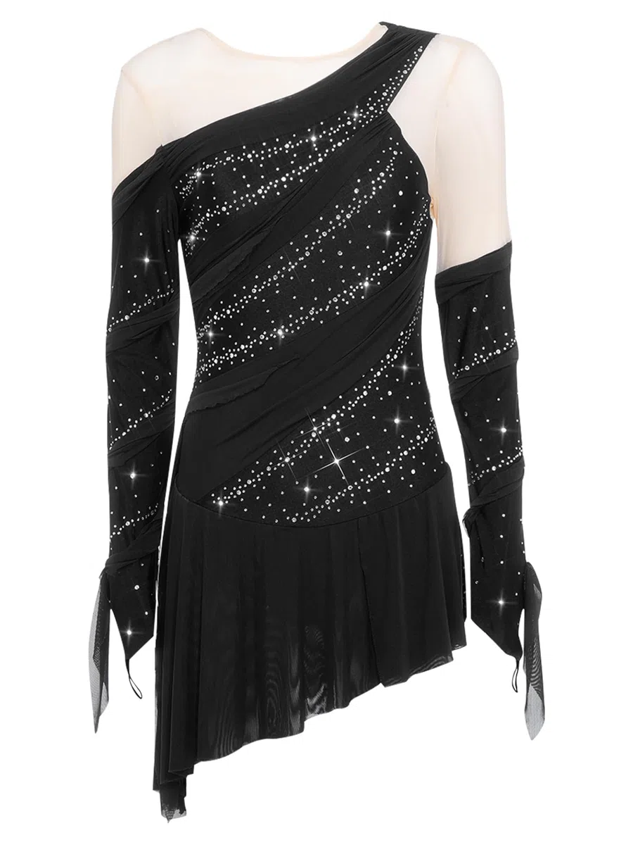 Hedmy Vestido de Patinaje Artístico sobre Hielo Mujer Competición Maillot con Falda Ballet de Gasa Leotardo Gimnasia Vestido de Baile Contemporáneo