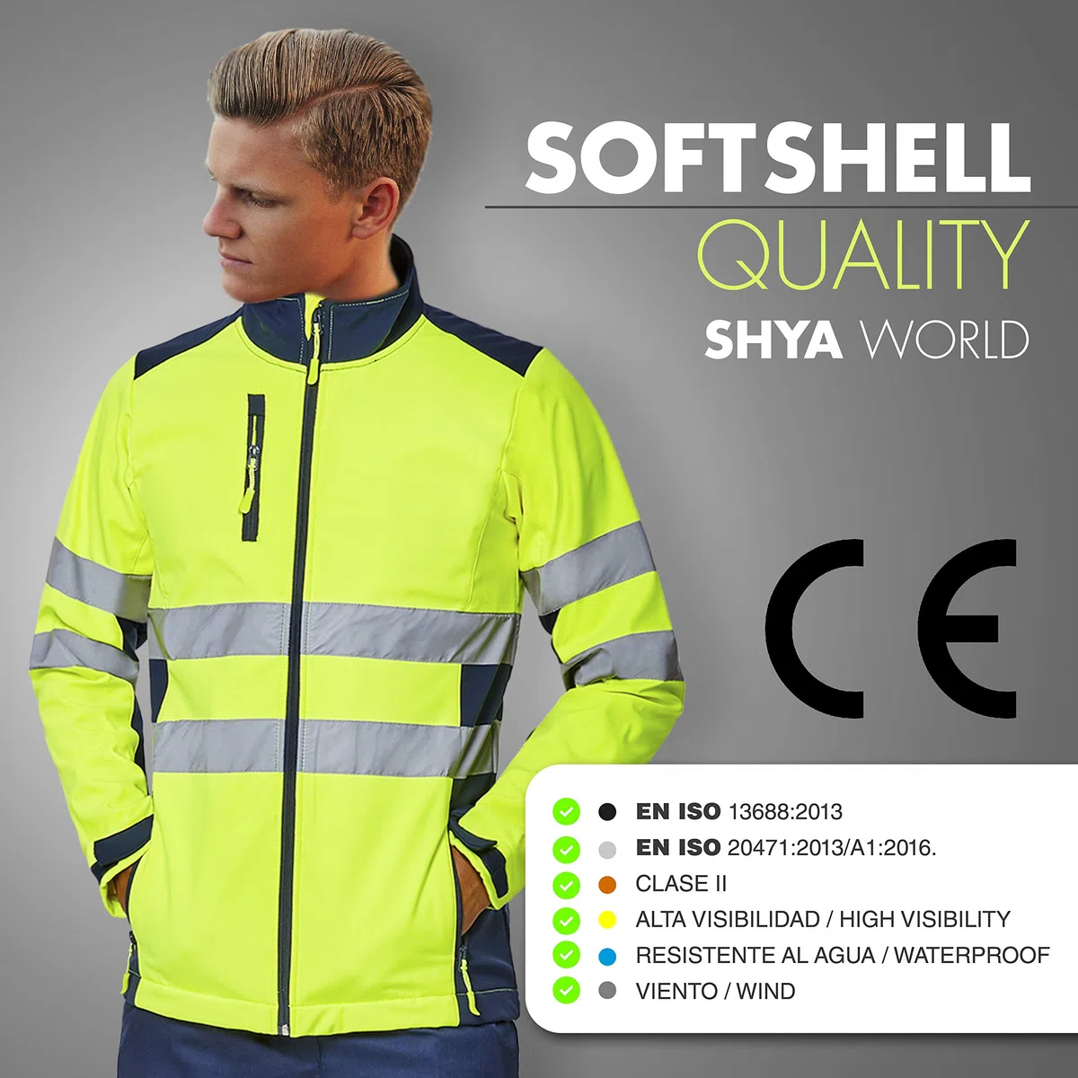 Chaqueta Softshell Alta Visibilidad Trabajo homologada Reflectante Cortavientos Impermeable