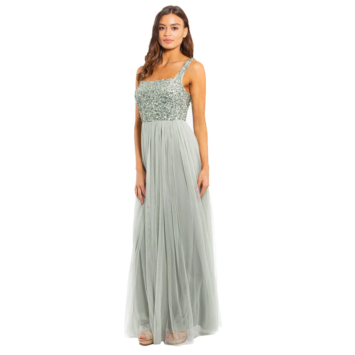 Maya Deluxe Maya Deluxe Ladies Womens Maxi Dress Wide Straps Sleevless Square Neckline Embellished For Wedding Guest Prom Vestido de Dama de Honor Mujer