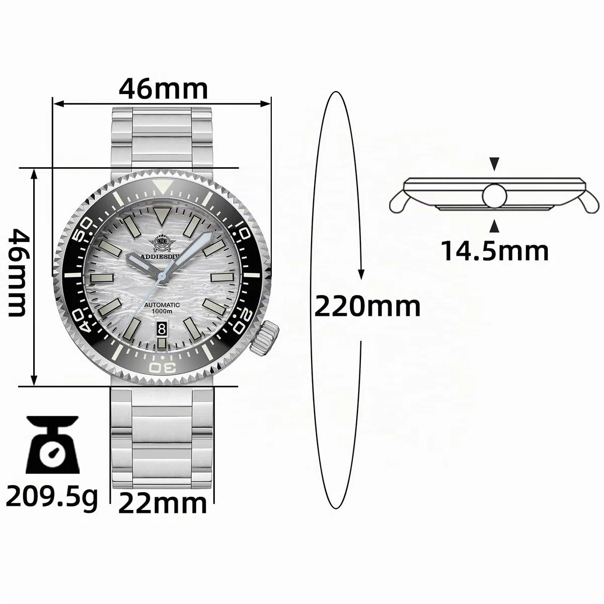 ADDIESDIVE Reloj de buceo automático para hombre impermeable 1000 m reloj con válvula de purga de helio NH35 cristal zafiro BGW9 luminoso