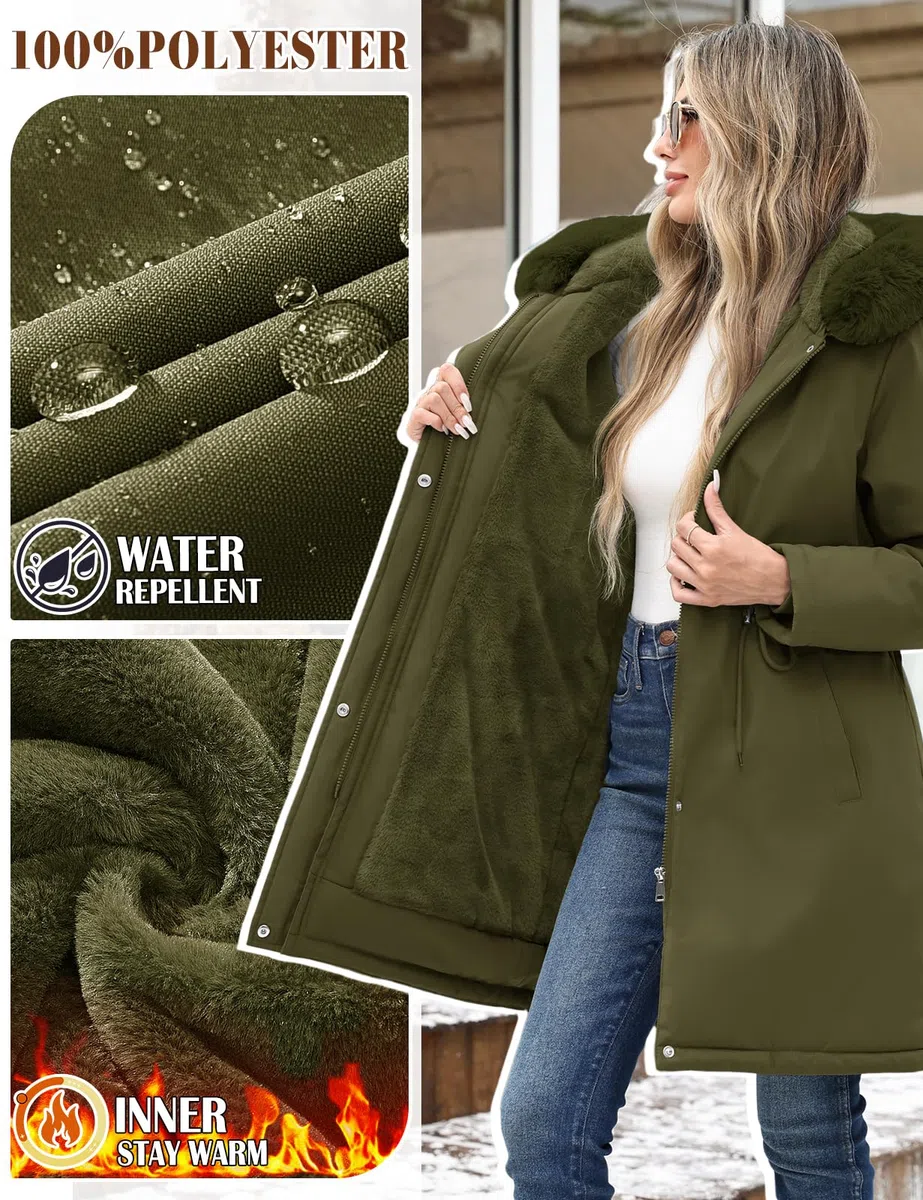 Yuson Girl Chaqueta Mujer Invierno Abrigo de Largo Parka Capucha Acolchado Gruesa Chaquetas Cálido Jacket Elegante Chaquetón para Exteriores con Bolsillos y Cremallera