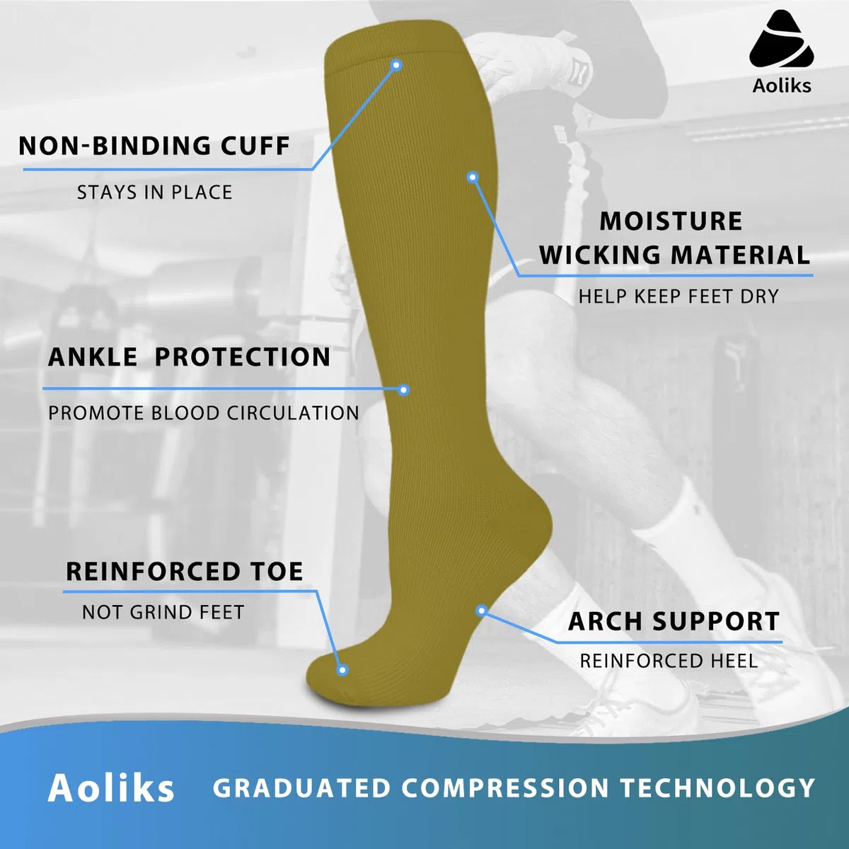 Aoliks 6 pares de calcetines de compresión para mujeres y hombres, calcetines de apoyo hasta la rodilla para enfermeras, atletismo, vuelo