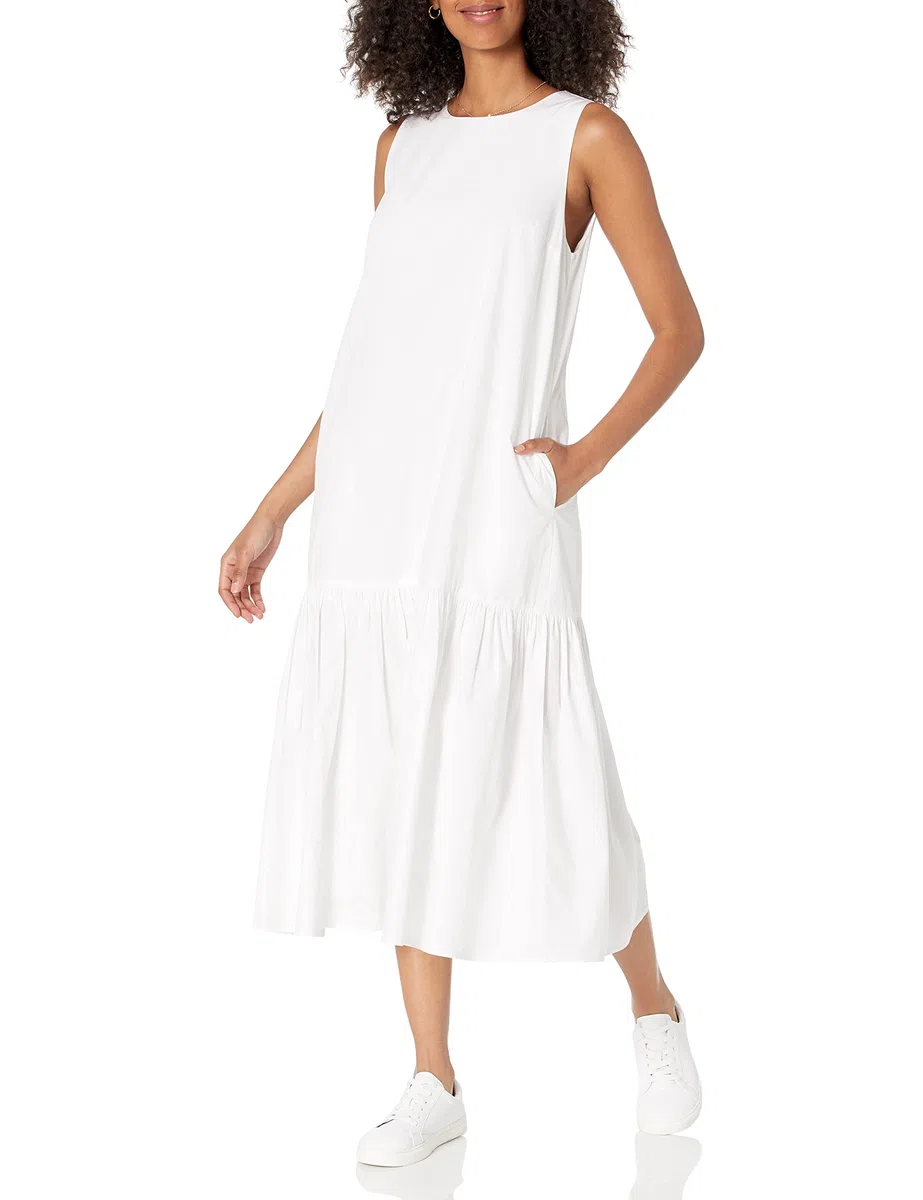 Marca Amazon - Ilana Maxivestido de Popelín Suelto sin Mangas de Bajo Ancho por The Drop