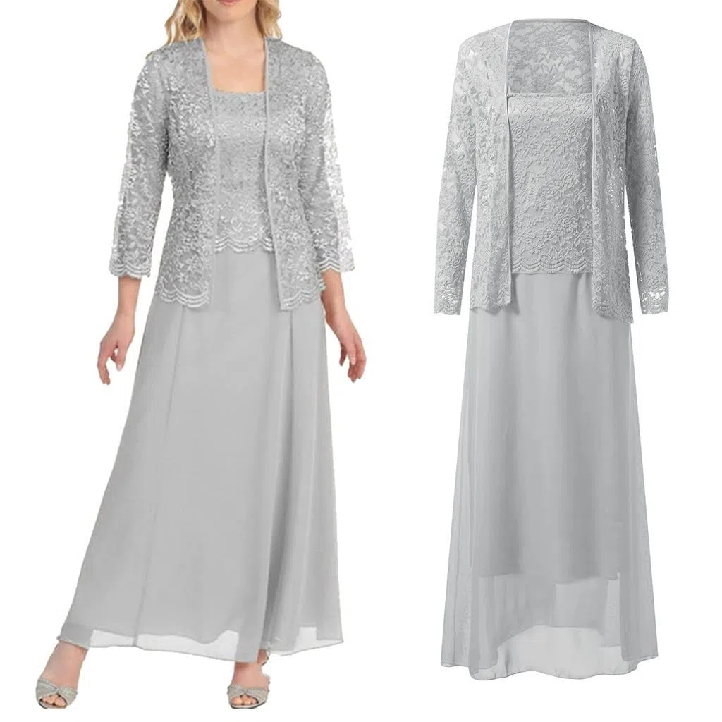 Vestidos de verano 2026 para mujer, talla grande, con encaje hueco, dobladillo suelto, casual, mangas con costuras de gasa, conjunto de dos piezas, vestido de invitada de boda, vestido de fiesta