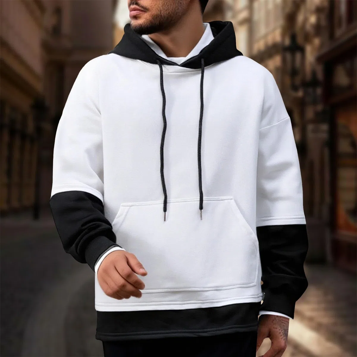 Sudaderas con Capucha Corta Sudadera Oversize Estilo Patchwork para Hombre, Nueva Otoño Juveniles (White, XXL) Mangas Proteccion Solar Chaqueta Hombre Verano Top Deportivo Ropa Anti