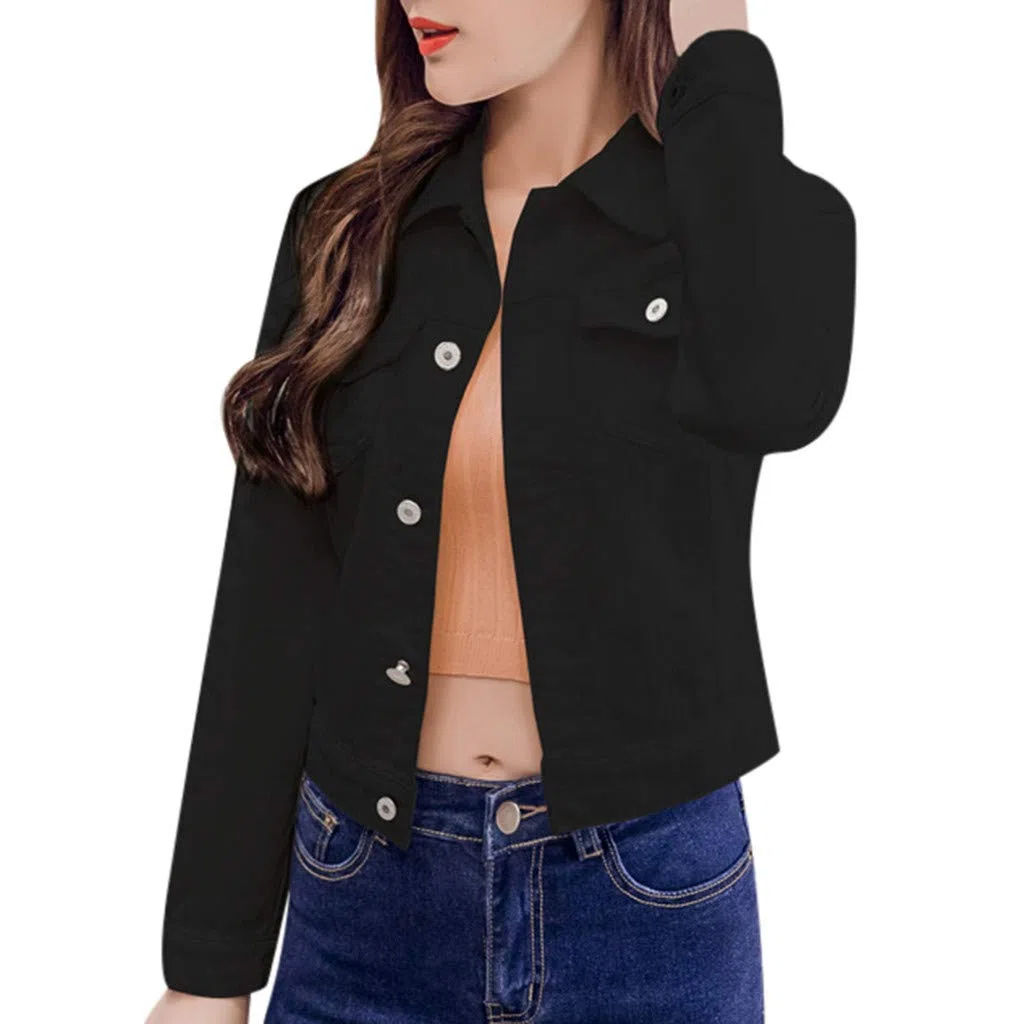 Chaqueta vaquera corta para mujer, chaqueta de entretiempo para mujer, tallas grandes, deportiva, informal, elegante, chaqueta de primavera con botones, chaqueta vaquera, chaqueta corta de manga larga