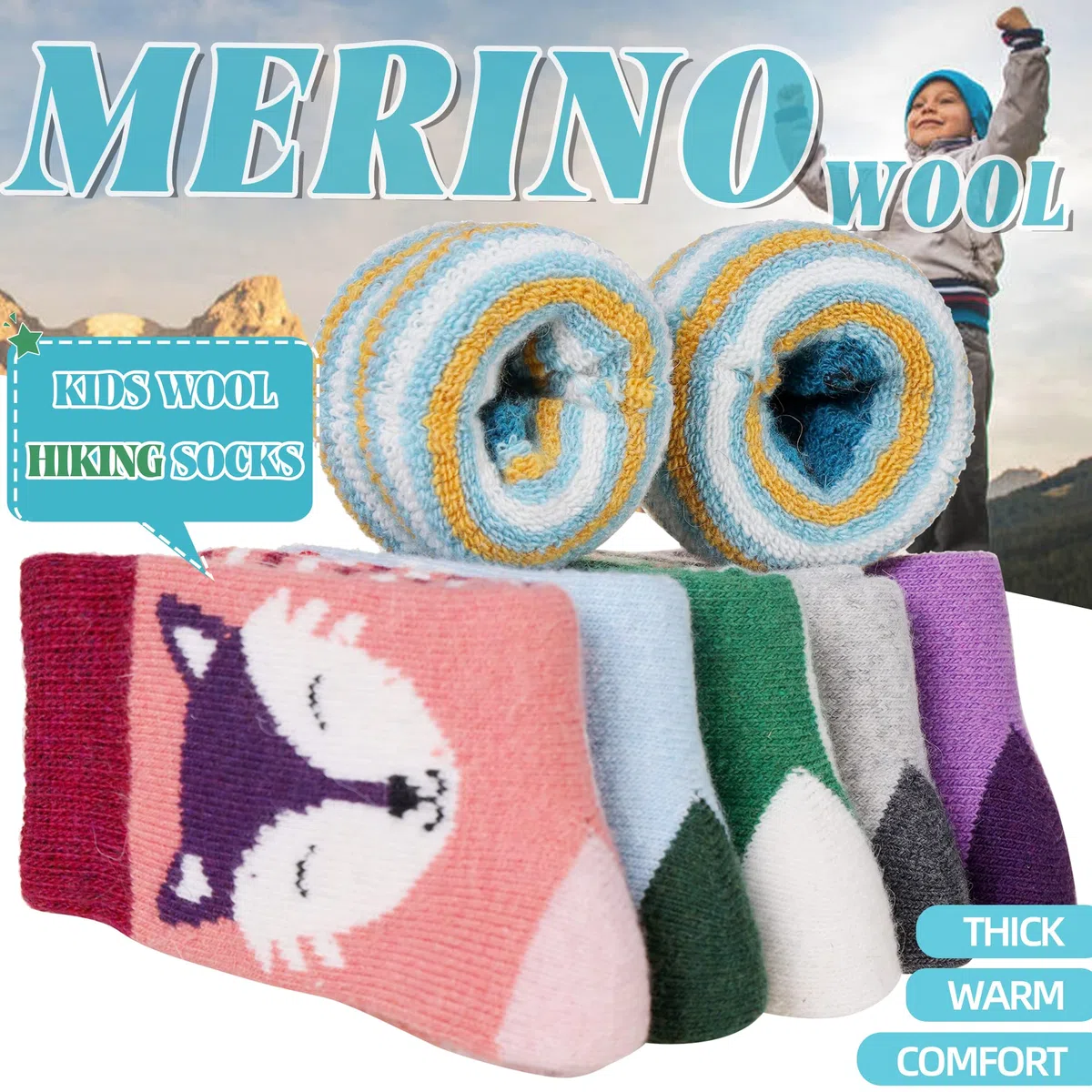 Eocom Calcetines de lana para niños y niñas, cálidos, térmicos, para invierno, acogedores, suaves, gruesos, para botas de bebé, 6 pares