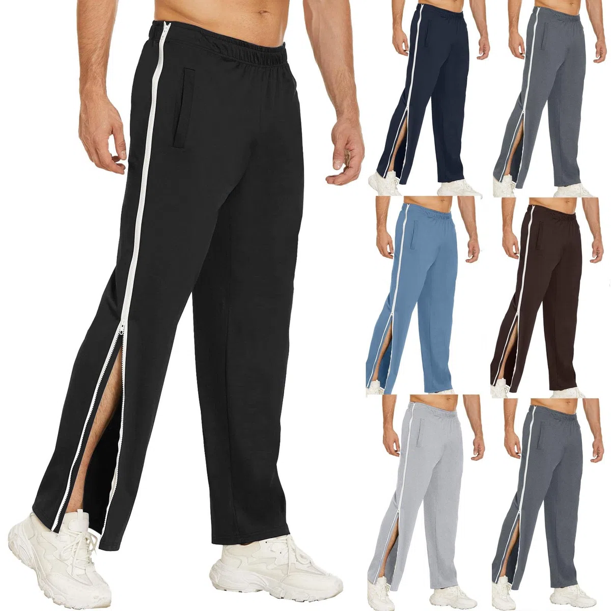 Pantalones De Rehabilitación For Hombre Y Mujer, Con Abertura Lateral (tallas M-3XL), Pantalones De Rehabilitación For Hombre Y Mujer, Largos, Con Abertura Lateral Y Cremallera Lateral(Blue 3,XXL)