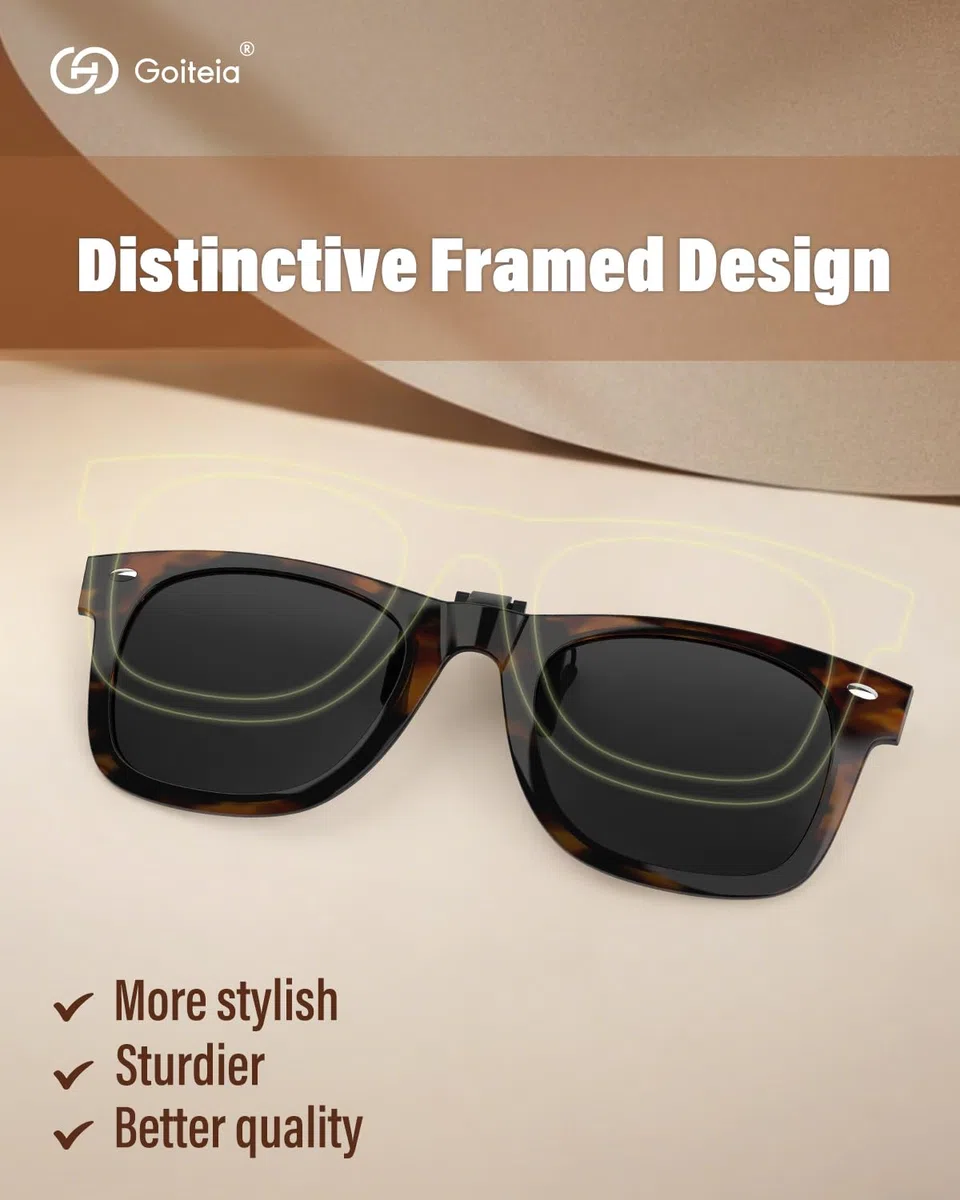Goiteia Gafas de sol polarizadas con clip para mujeres y hombres, diseño retro enmarcado para ocultar tus gafas, protección UV400