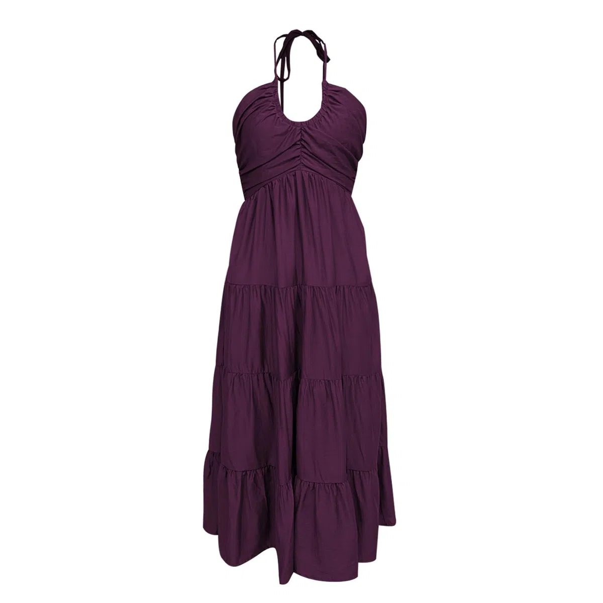 Vestido Largo Bohemio de Talla Grande con Cuello y Detalles Fruncidos para Mujer