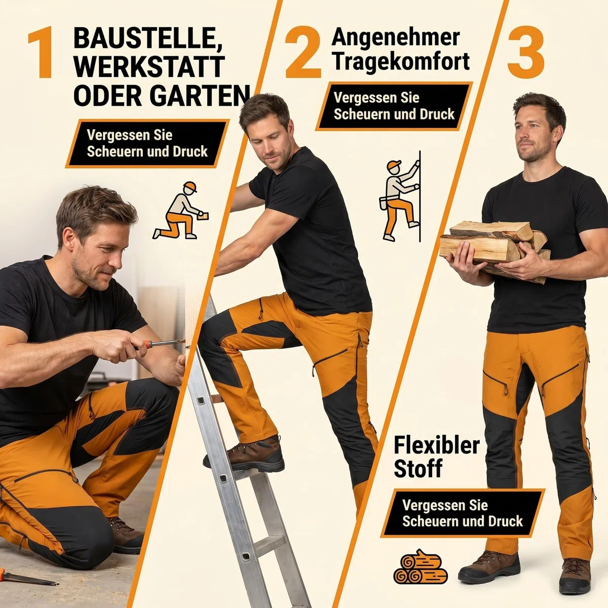 NEO TOOLS Pantalones de trabajo multifunción clásicos, pantalones de trabajo ligeros para hombre, pantalones largos para el trabajo, pantalones de cintura premium con muchos bolsillos y rodillas