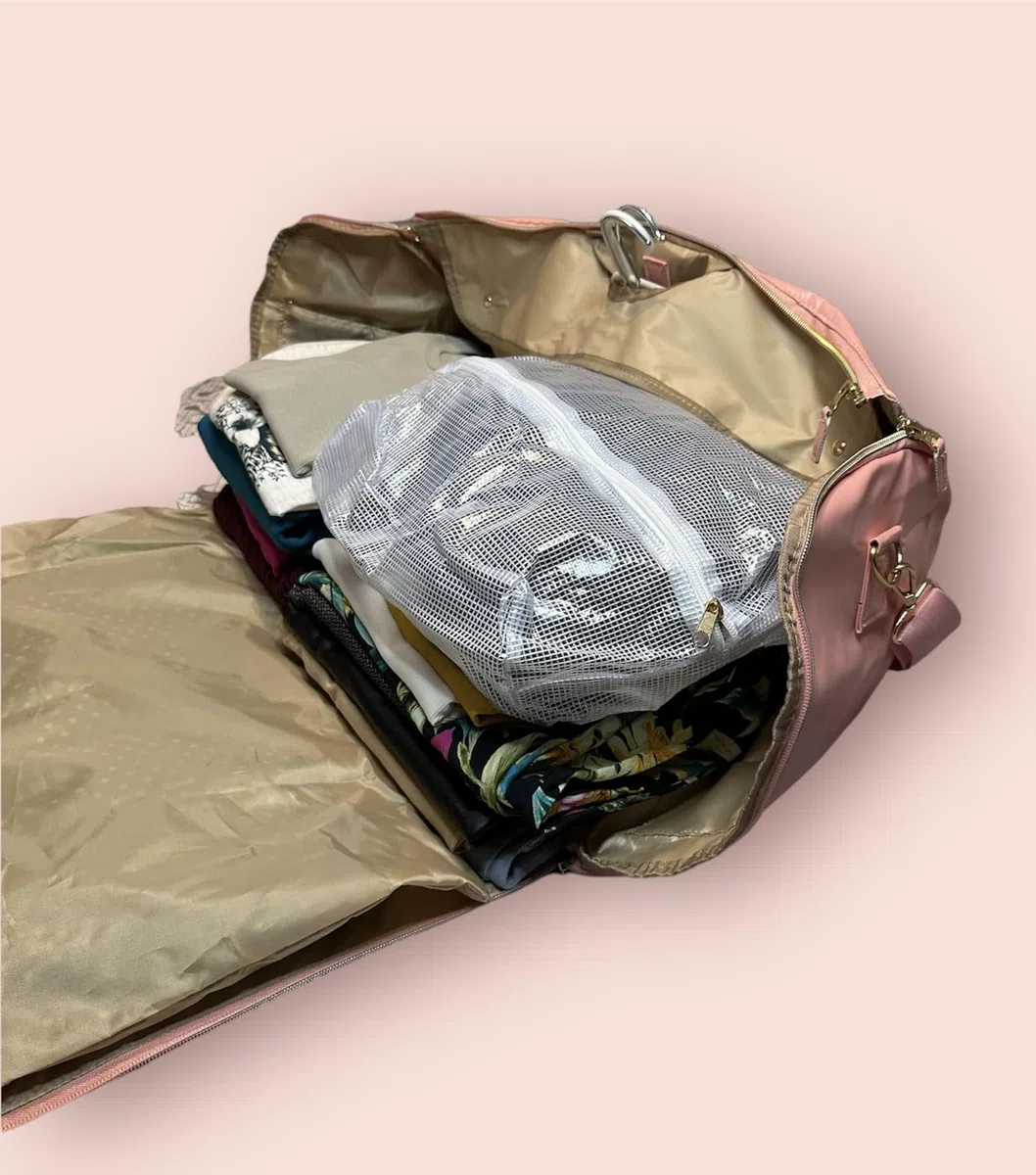 GALINEI. Bolsa portatrajes Convertible en Maleta de Mano para Mujer señora. Bolso 2 en 1. Funda de Viaje para Traje (Rosa)