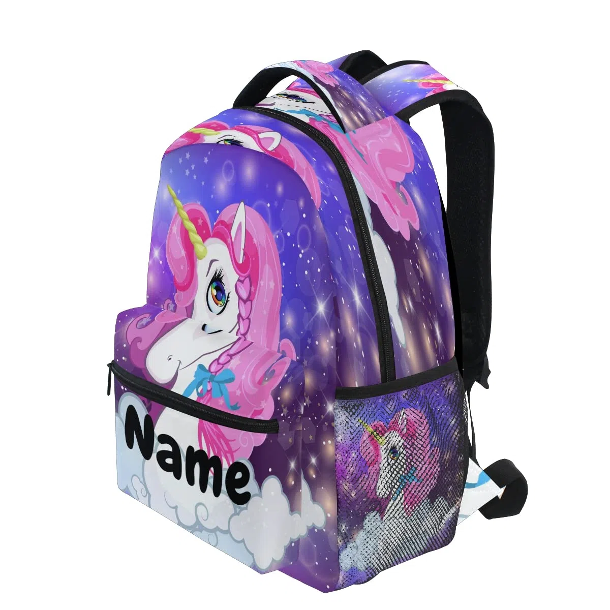 Mochila personalizada para niños y niñas, lindo caballo con flores de cuento de hadas personalizado nombre estudiante bolsa para escuela primaria, #03, talla única